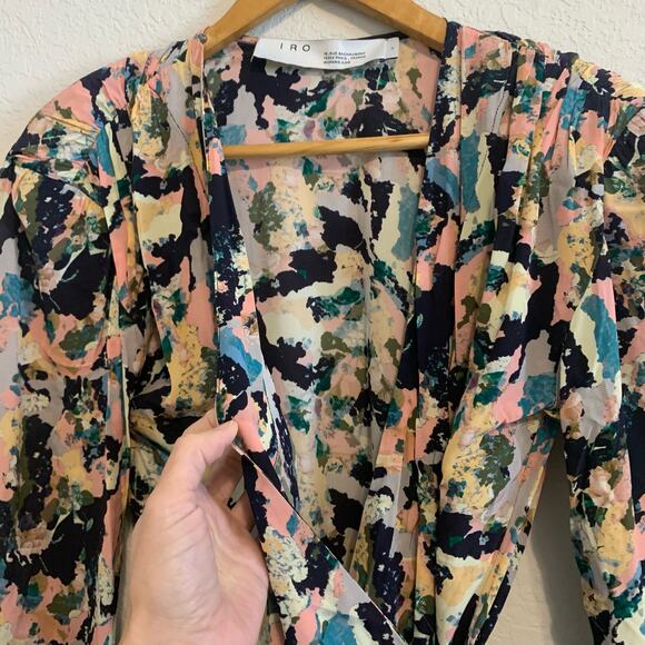 IRO Bloomy Multicolor Abstract Long Sleeve Wrap Mini Dress - Picture 7 of 11